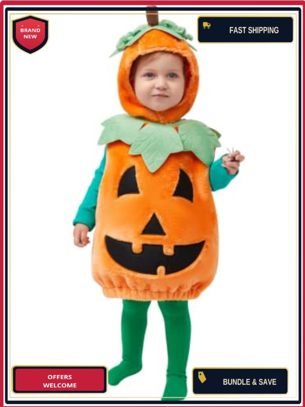 Toddler Pumpkin Costume 3-Piece Set 100% Polyester Halloween Dress Up